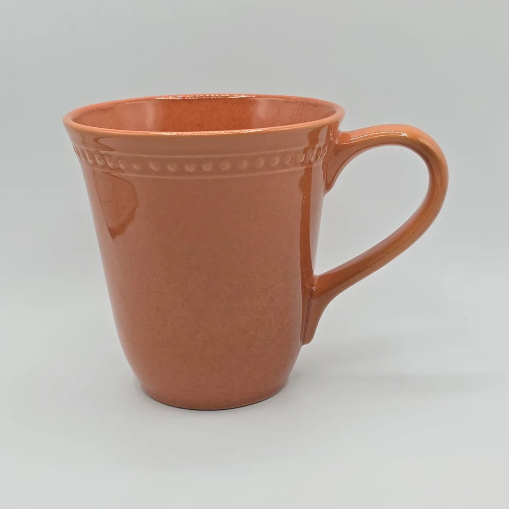 Pier 1 Imports Spice Route Nutmeg Stoneware Coffee Mug Beaded Rim Pumpkin Orange